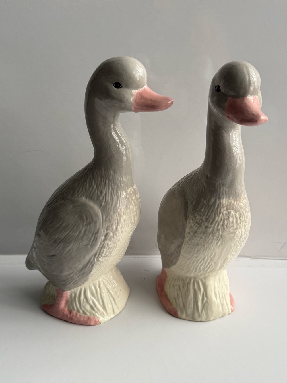 11.5” Cute PAIR VINTAGE SET CERAMIC DUCK GOOSE FIGURES Cottagecore Grannycore